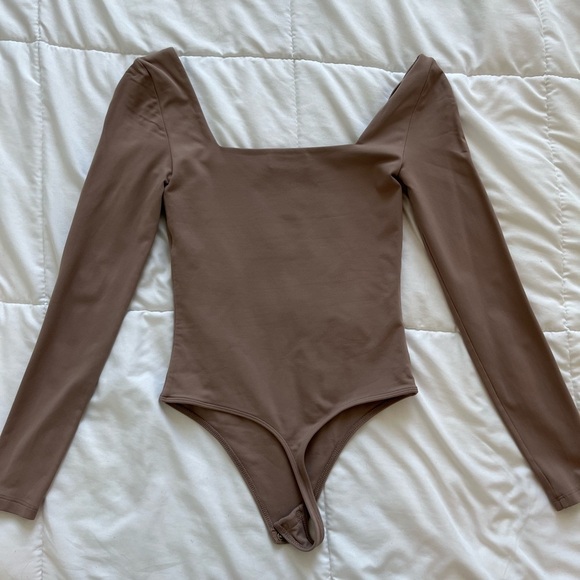 Rich Mocha Brown Contour Squareneck Bodysuit, Size Small - Picture 3 of 5